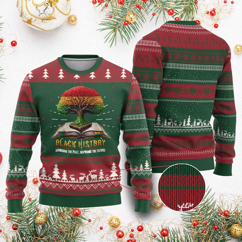 Black History Teacher Knit Sweatshirt Proud Black Culture Tree of Life