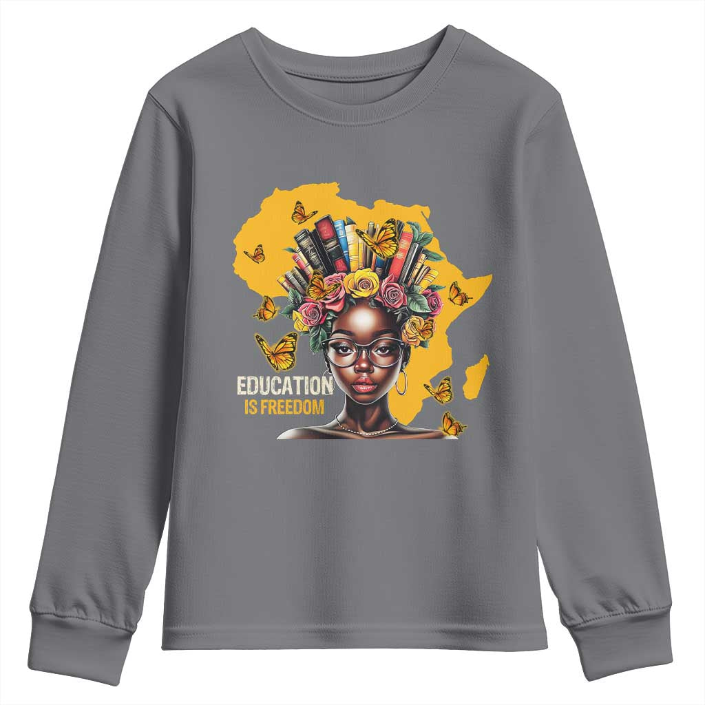 Black Education Is Freedom Youth Sweatshirt Black Teacher History Month Books