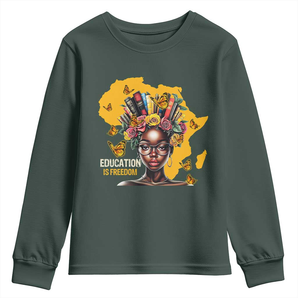 Black Education Is Freedom Youth Sweatshirt Black Teacher History Month Books