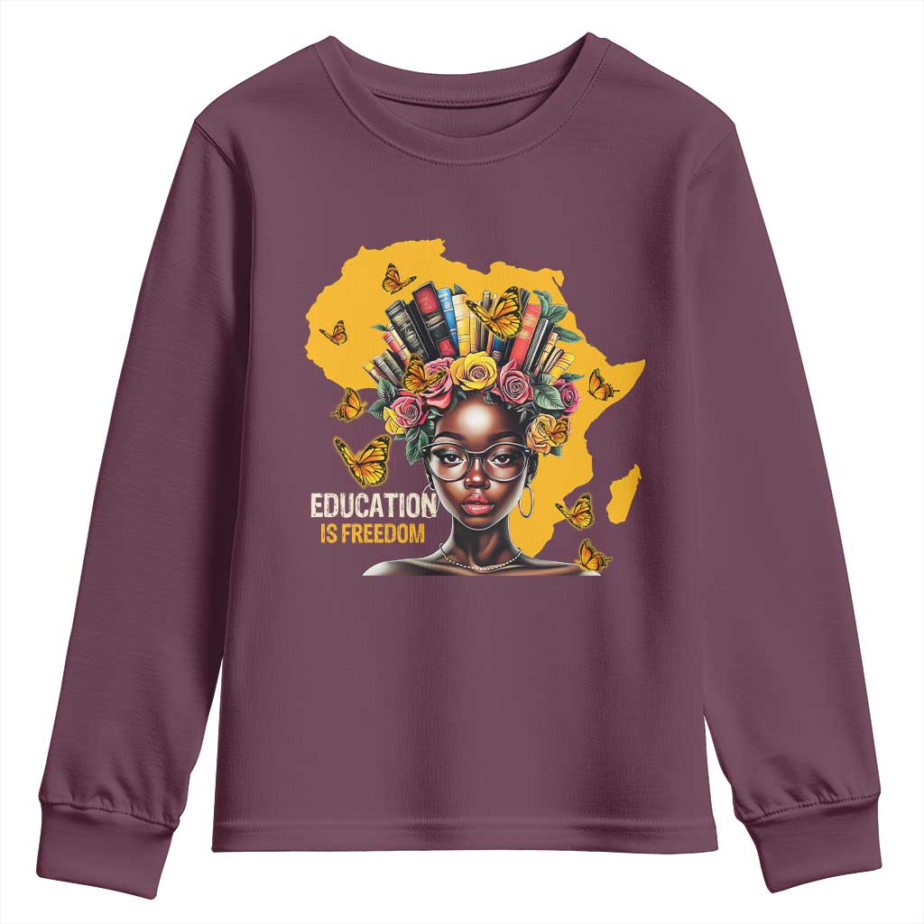 Black Education Is Freedom Youth Sweatshirt Black Teacher History Month Books