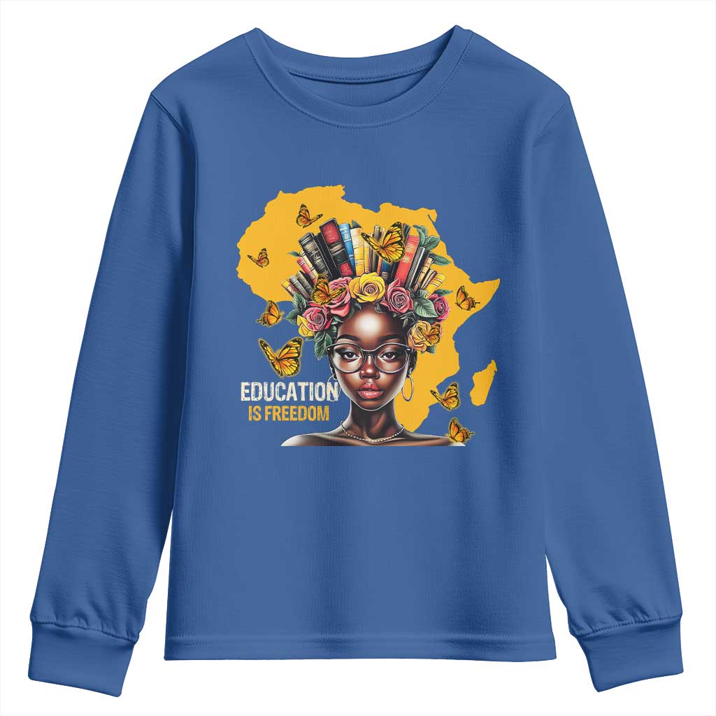 Black Education Is Freedom Youth Sweatshirt Black Teacher History Month Books