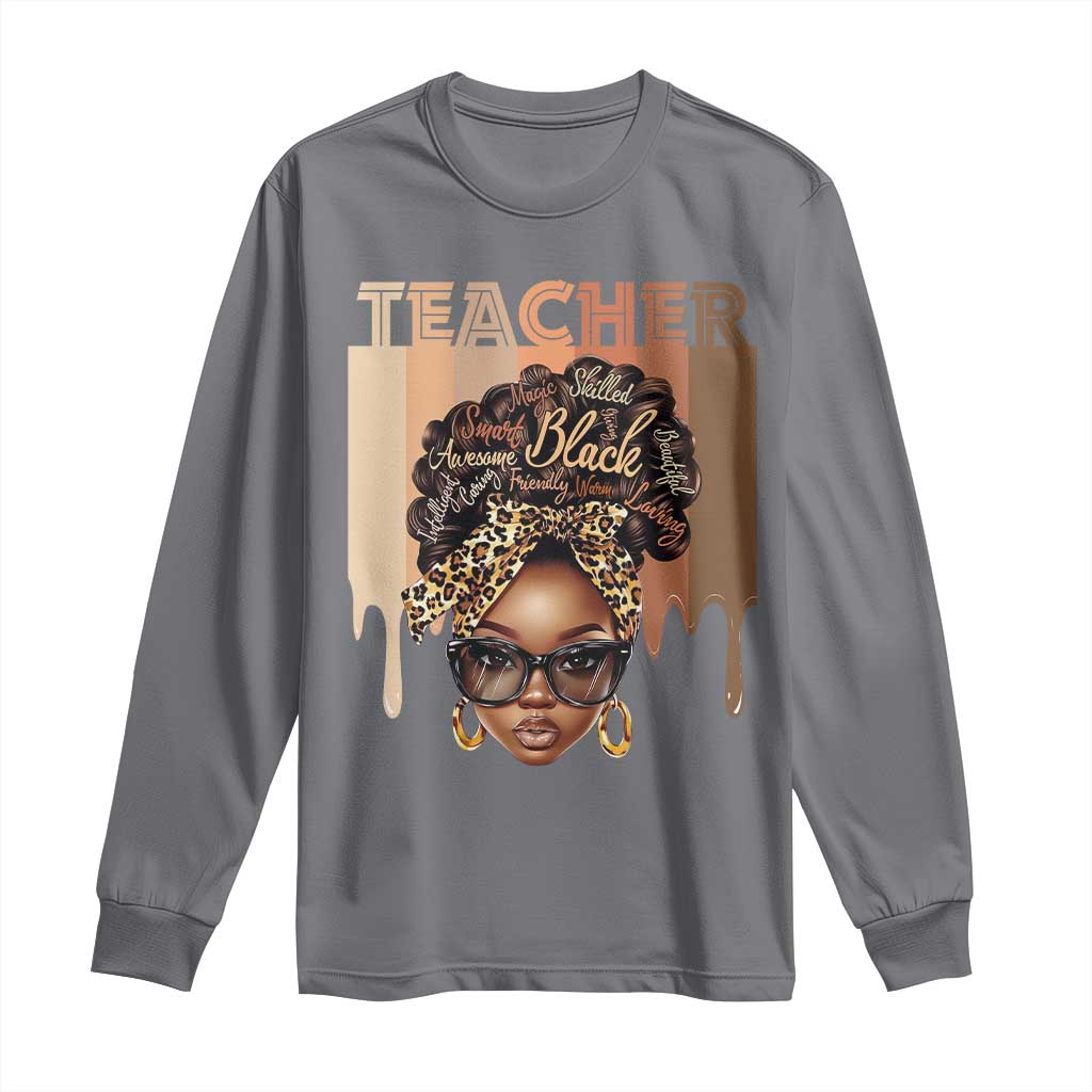Black Teacher Magic Education Long Sleeve Shirt History Month Melanin Afro Hair