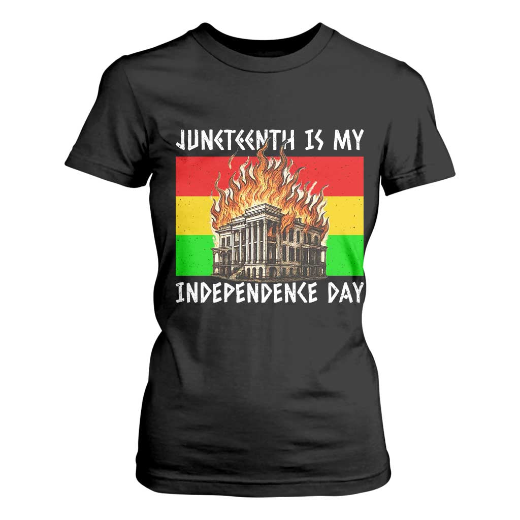 Juneteenth Is My Independence Day T Shirt For Women Bold Afro Liberation Pan-African Flag - African Pride