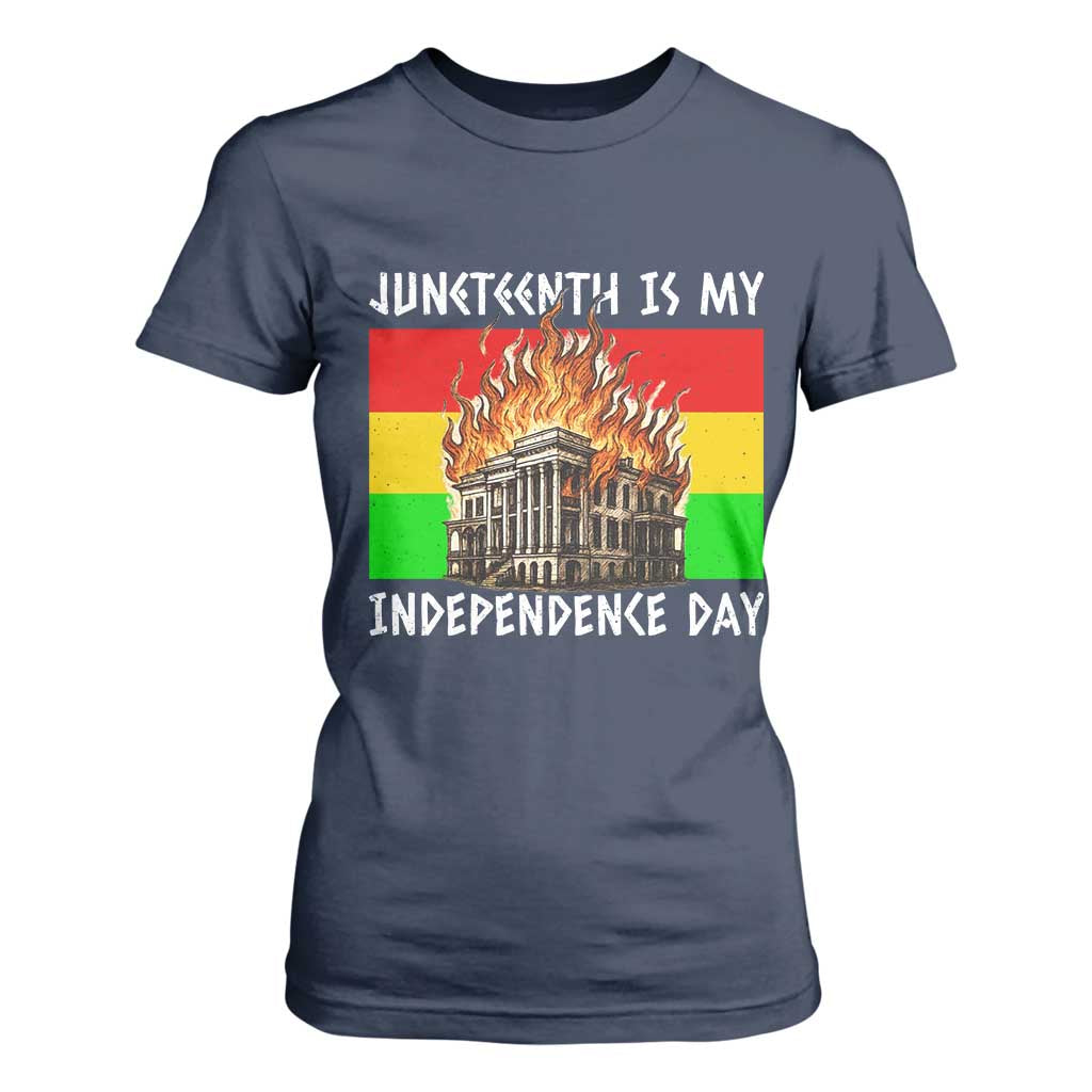 Juneteenth Is My Independence Day T Shirt For Women Bold Afro Liberation Pan-African Flag - African Pride
