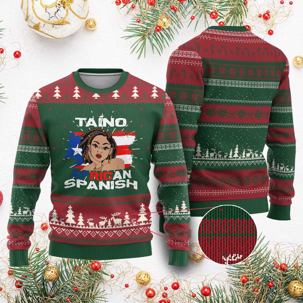 Afro Puerto Rico Hispanic Heritage Knit Sweatshirt Taino African Spanish Roots