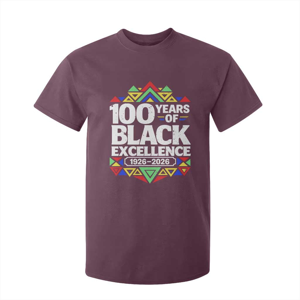 100 Years of Black Excellence 1926 2026 T Shirt For Kid African Tribal Pattern Heritage Celebrating Black History
