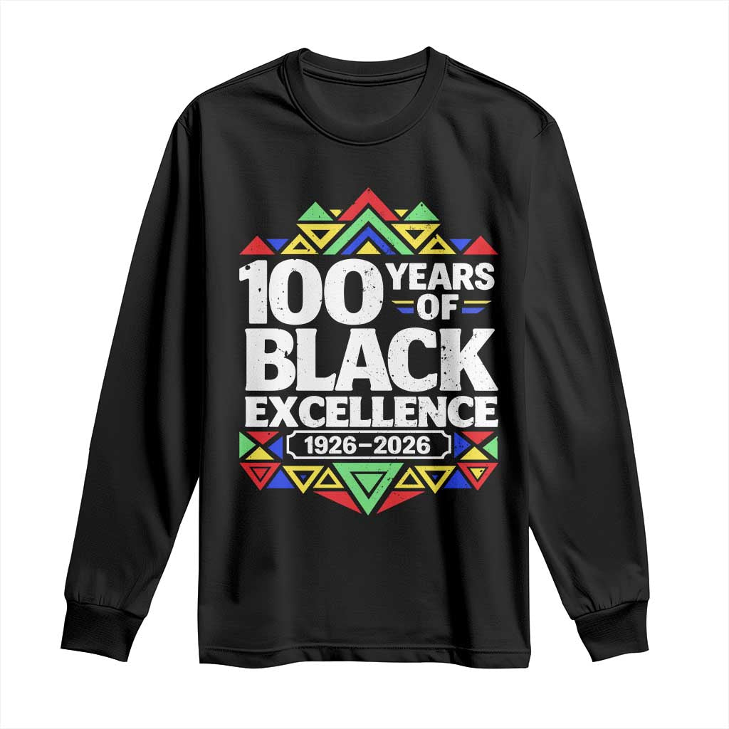 100 Years of Black Excellence 1926 2026 Long Sleeve Shirt African Tribal Pattern Heritage Celebrating Black History