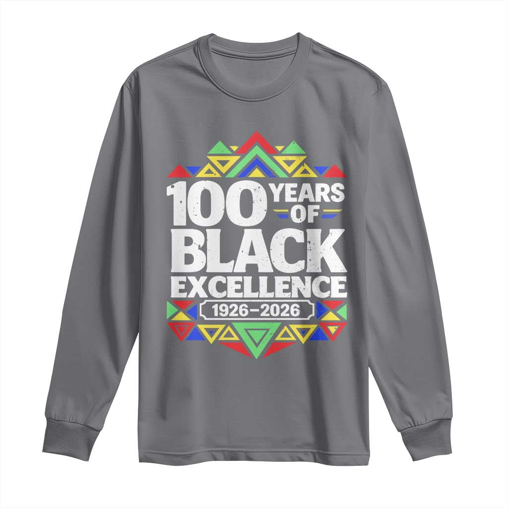 100 Years of Black Excellence 1926 2026 Long Sleeve Shirt African Tribal Pattern Heritage Celebrating Black History