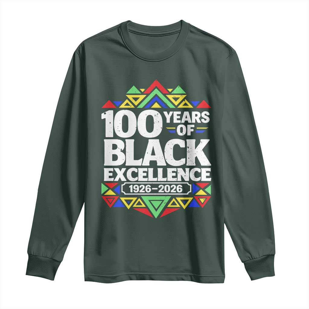 100 Years of Black Excellence 1926 2026 Long Sleeve Shirt African Tribal Pattern Heritage Celebrating Black History