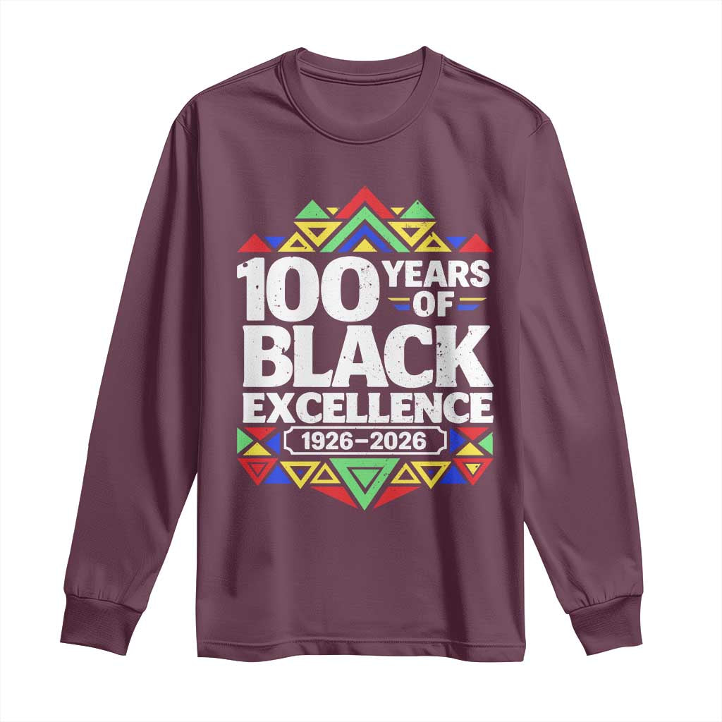 100 Years of Black Excellence 1926 2026 Long Sleeve Shirt African Tribal Pattern Heritage Celebrating Black History