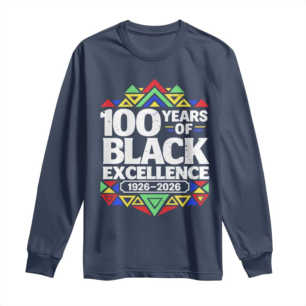 100 Years of Black Excellence 1926 2026 Long Sleeve Shirt African Tribal Pattern Heritage Celebrating Black History