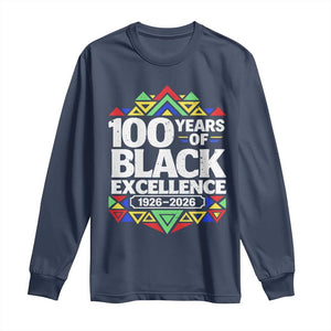 100 Years of Black Excellence 1926 2026 Long Sleeve Shirt African Tribal Pattern Heritage Celebrating Black History