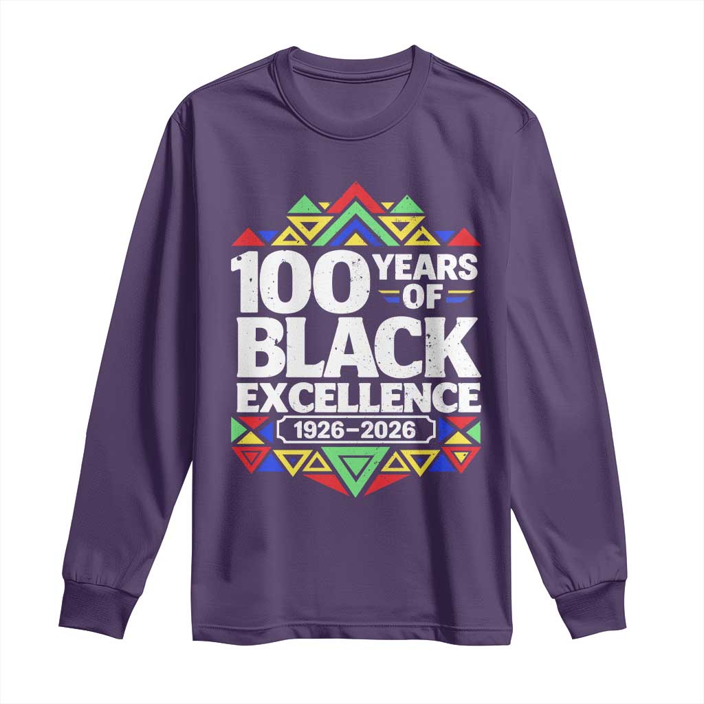 100 Years of Black Excellence 1926 2026 Long Sleeve Shirt African Tribal Pattern Heritage Celebrating Black History