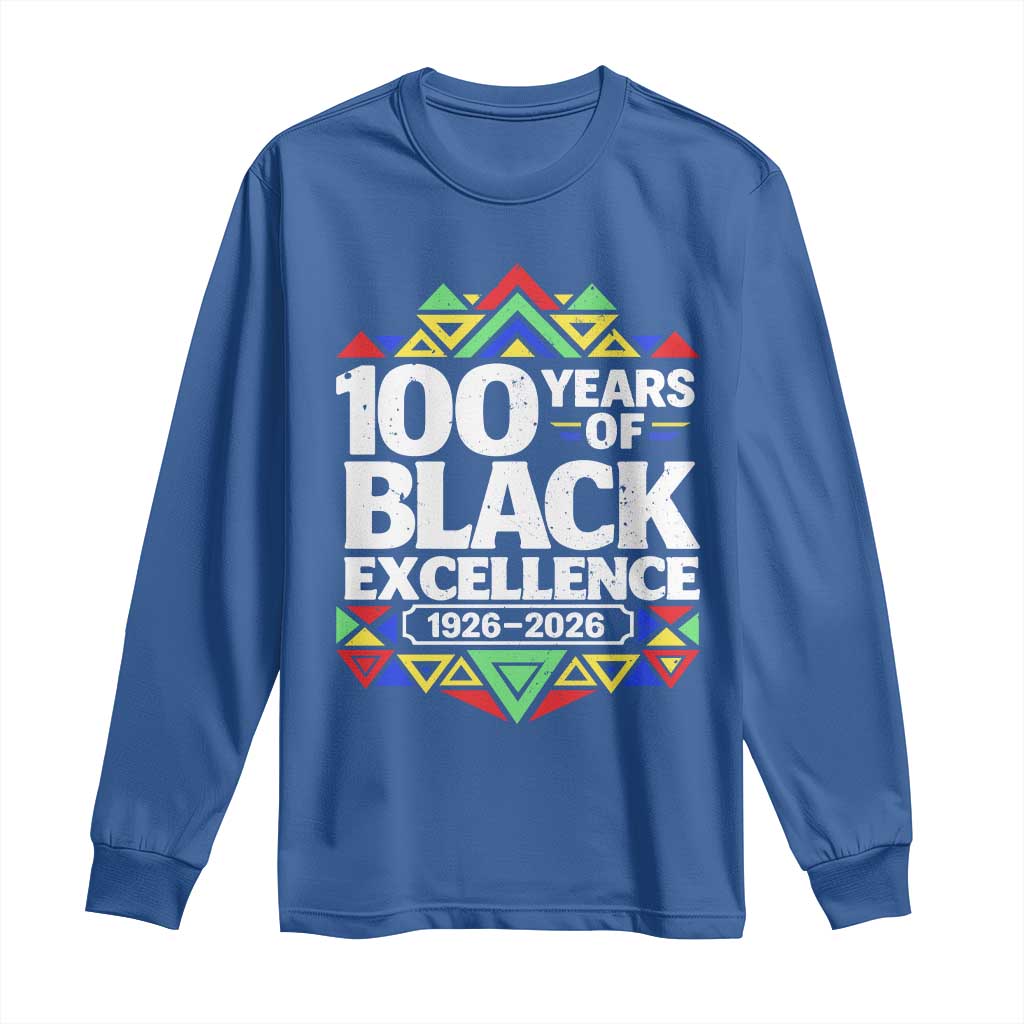 100 Years of Black Excellence 1926 2026 Long Sleeve Shirt African Tribal Pattern Heritage Celebrating Black History
