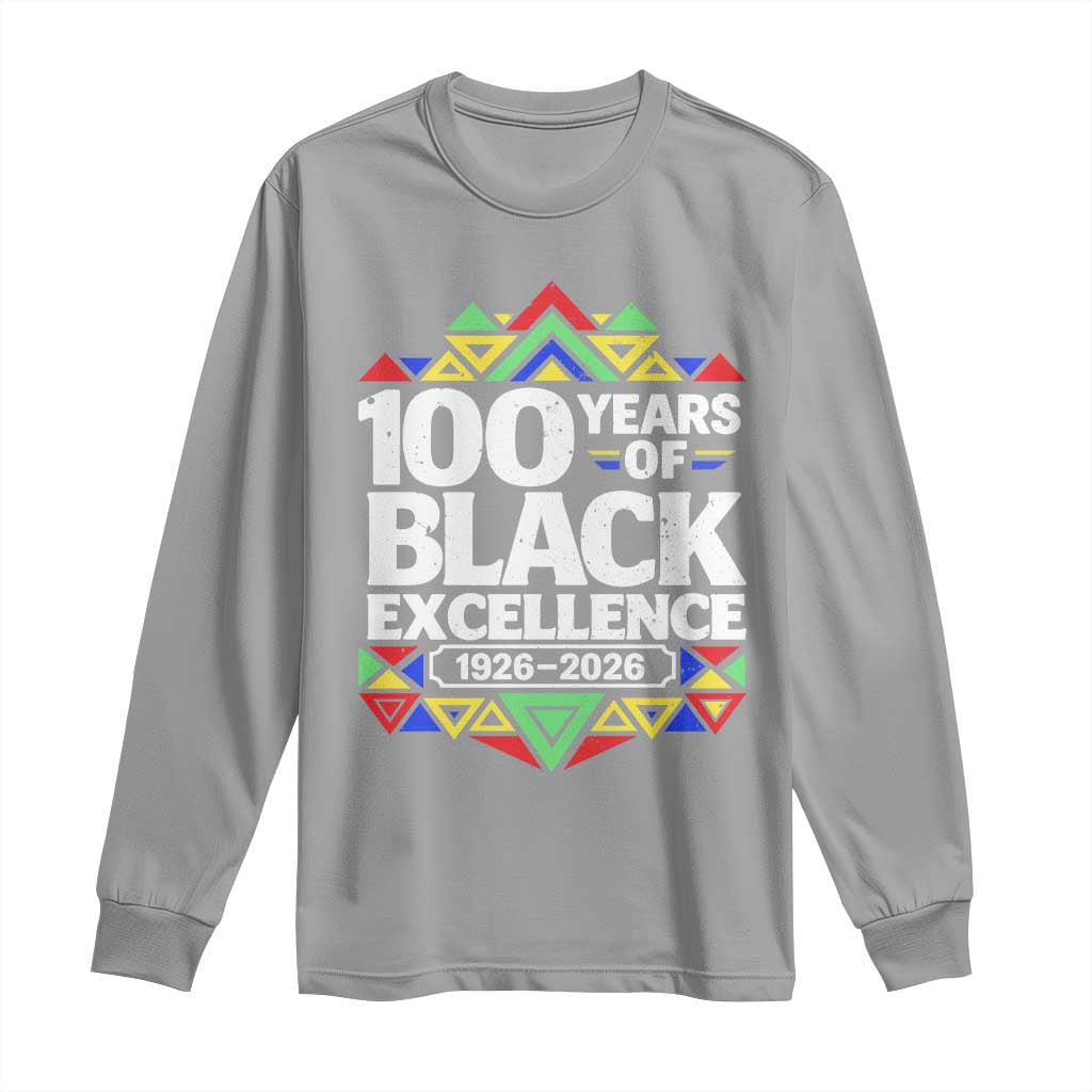 100 Years of Black Excellence 1926 2026 Long Sleeve Shirt African Tribal Pattern Heritage Celebrating Black History