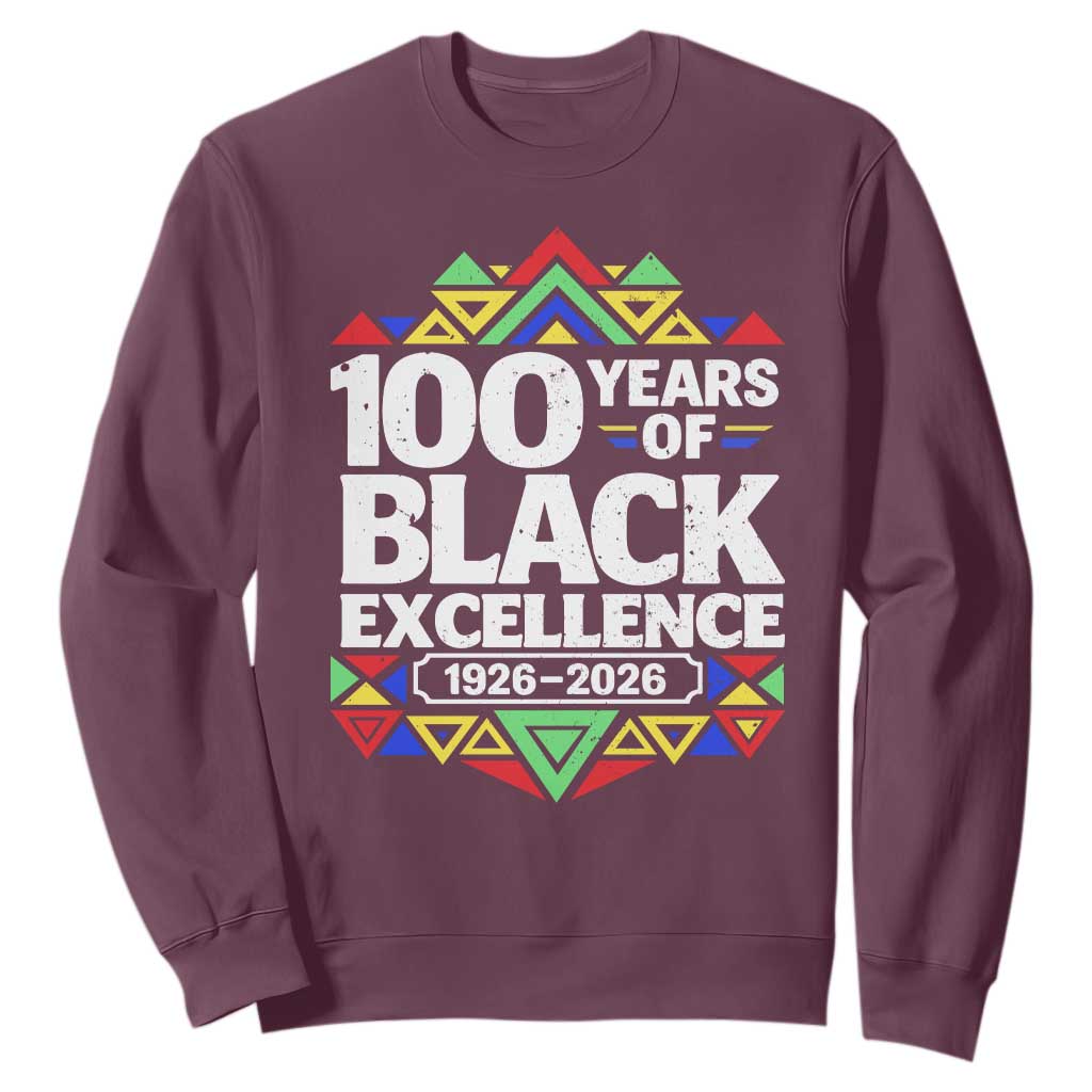 100 Years of Black Excellence 1926 2026 Sweatshirt African Tribal Pattern Heritage Celebrating Black History