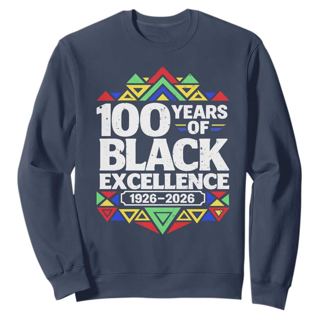 100 Years of Black Excellence 1926 2026 Sweatshirt African Tribal Pattern Heritage Celebrating Black History