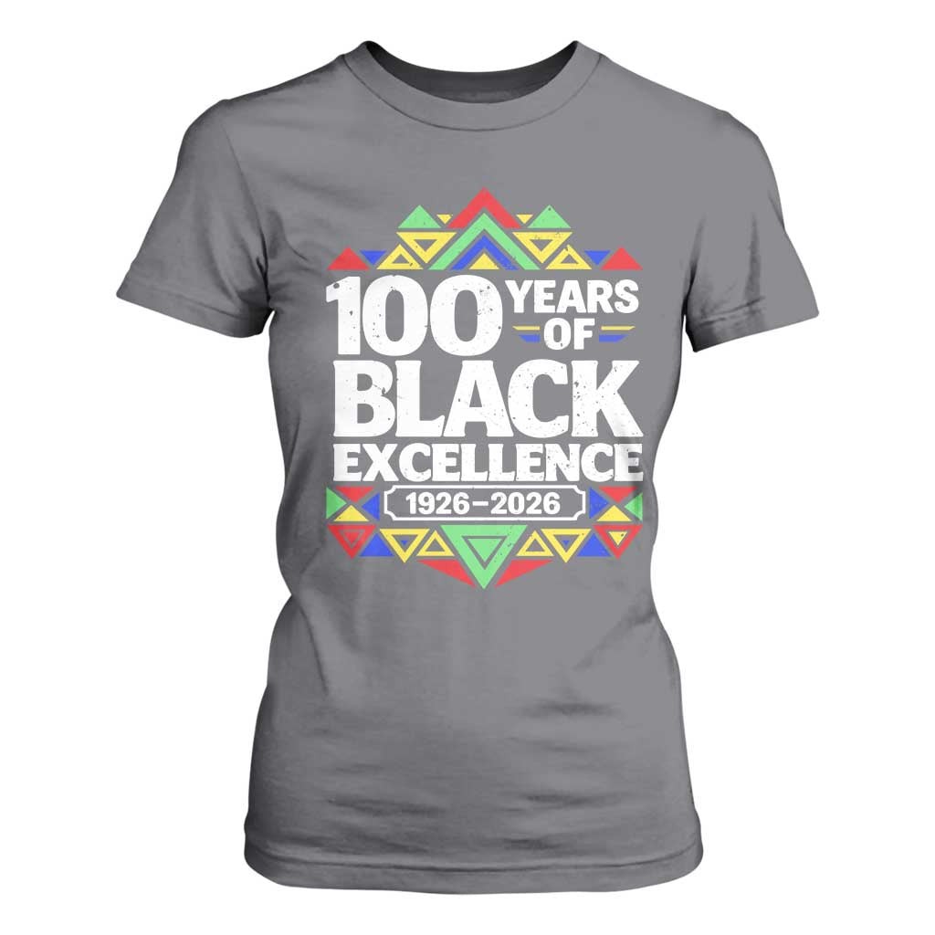 100 Years of Black Excellence 1926 2026 T Shirt For Women African Tribal Pattern Heritage Celebrating Black History