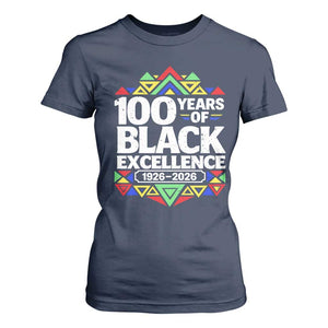 100 Years of Black Excellence 1926 2026 T Shirt For Women African Tribal Pattern Heritage Celebrating Black History
