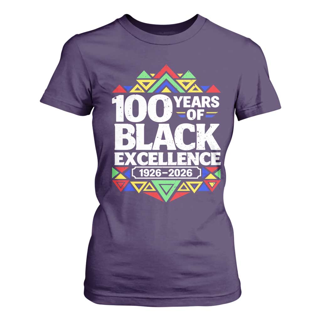 100 Years of Black Excellence 1926 2026 T Shirt For Women African Tribal Pattern Heritage Celebrating Black History