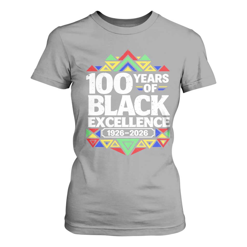 100 Years of Black Excellence 1926 2026 T Shirt For Women African Tribal Pattern Heritage Celebrating Black History