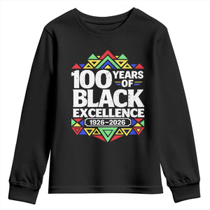100 Years of Black Excellence 1926 2026 Youth Sweatshirt African Tribal Pattern Heritage Celebrating Black History