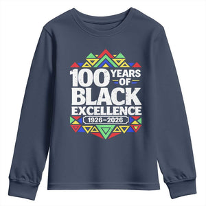 100 Years of Black Excellence 1926 2026 Youth Sweatshirt African Tribal Pattern Heritage Celebrating Black History
