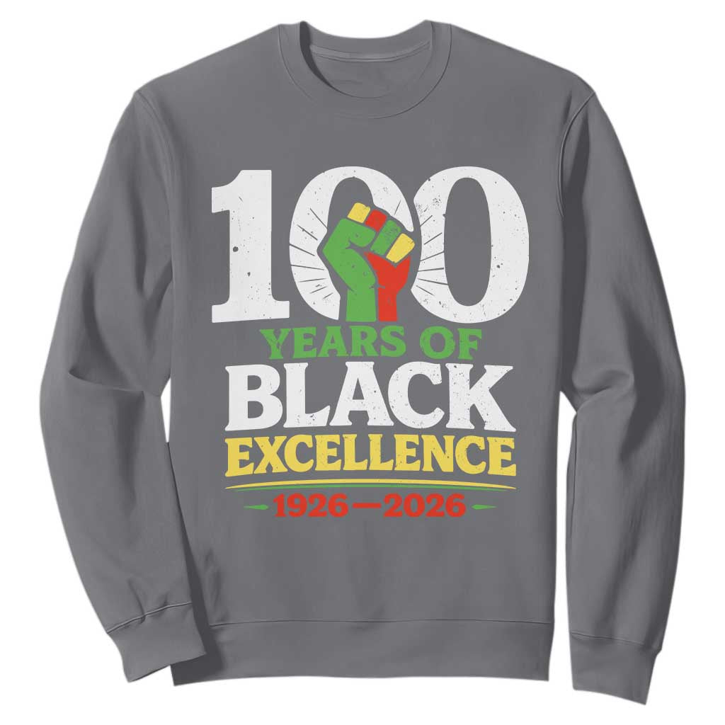 100 Years of Black Excellence 1926 2026 Sweatshirt Pan-African Raised Fist Pride Honoring Black History Legacy