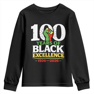 100 Years of Black Excellence 1926 2026 Youth Sweatshirt Pan-African Raised Fist Pride Honoring Black History Legacy