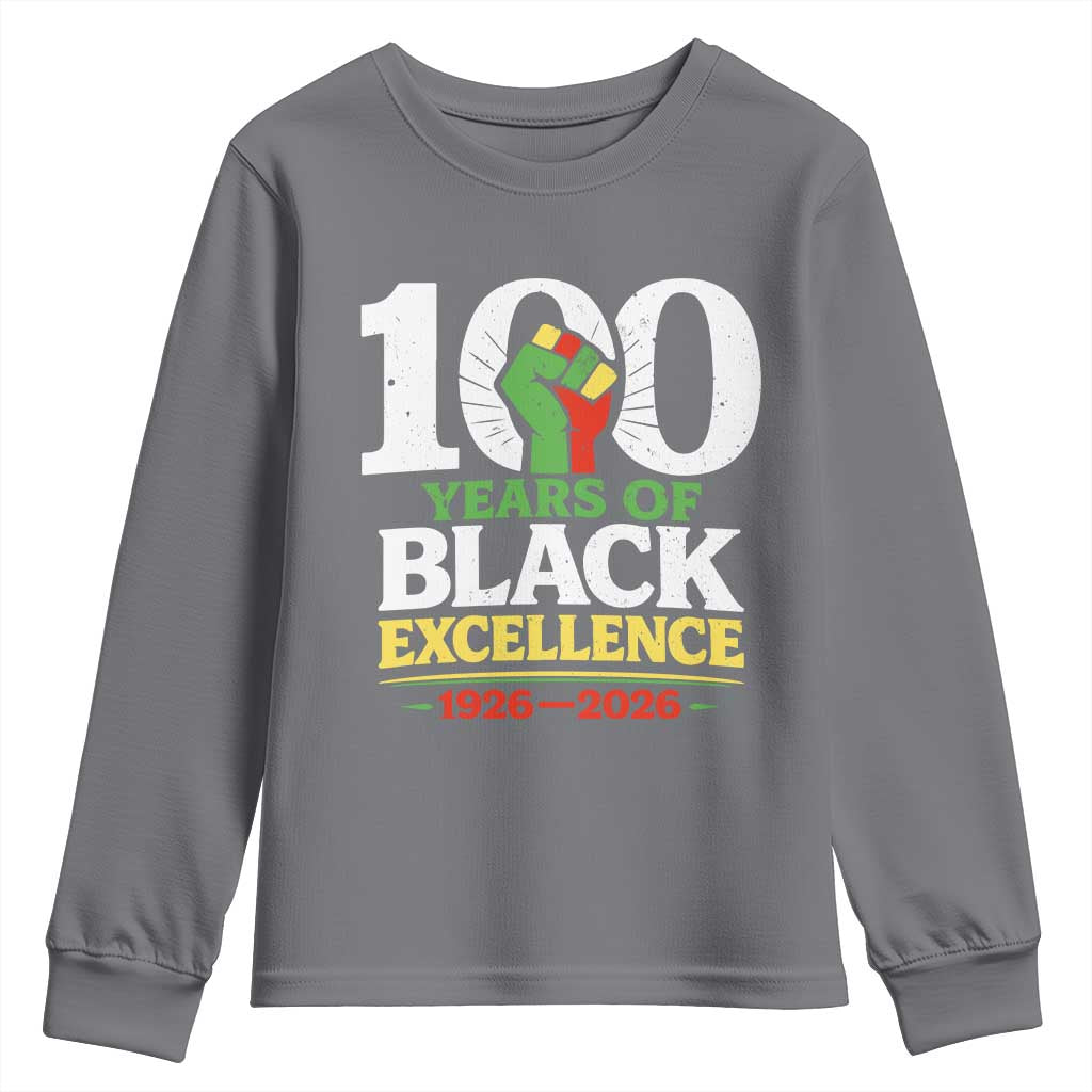 100 Years of Black Excellence 1926 2026 Youth Sweatshirt Pan-African Raised Fist Pride Honoring Black History Legacy