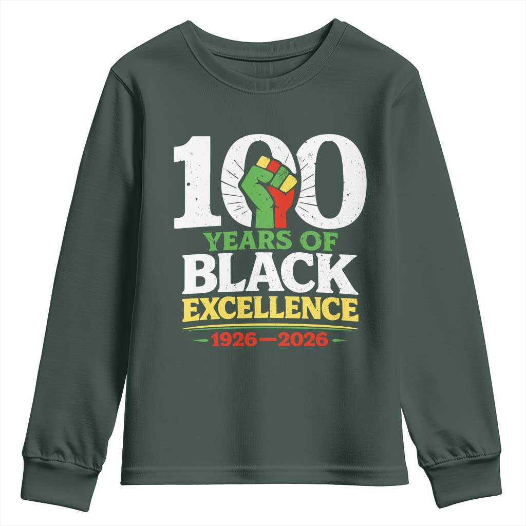 100 Years of Black Excellence 1926 2026 Youth Sweatshirt Pan-African Raised Fist Pride Honoring Black History Legacy