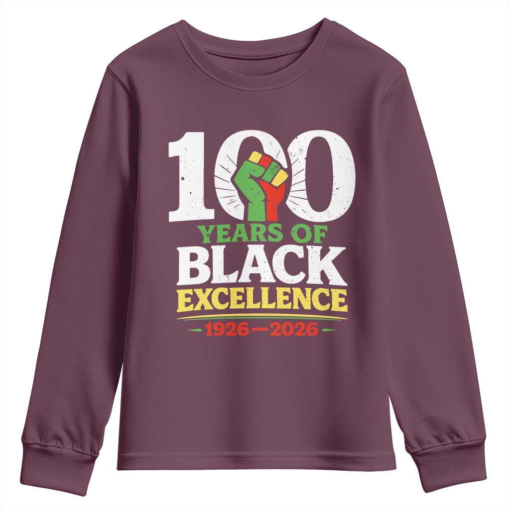 100 Years of Black Excellence 1926 2026 Youth Sweatshirt Pan-African Raised Fist Pride Honoring Black History Legacy