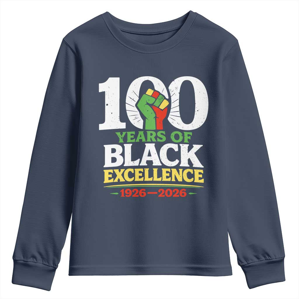 100 Years of Black Excellence 1926 2026 Youth Sweatshirt Pan-African Raised Fist Pride Honoring Black History Legacy
