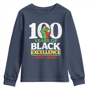100 Years of Black Excellence 1926 2026 Youth Sweatshirt Pan-African Raised Fist Pride Honoring Black History Legacy