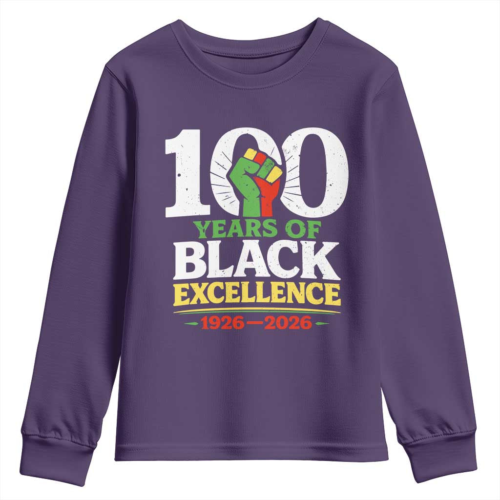 100 Years of Black Excellence 1926 2026 Youth Sweatshirt Pan-African Raised Fist Pride Honoring Black History Legacy