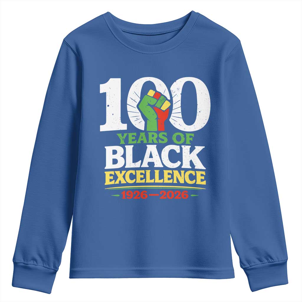100 Years of Black Excellence 1926 2026 Youth Sweatshirt Pan-African Raised Fist Pride Honoring Black History Legacy