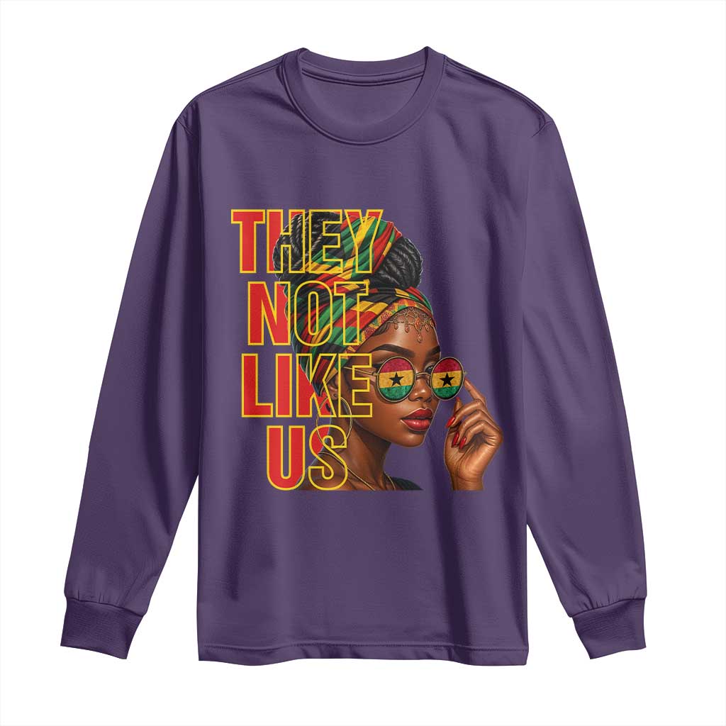 They Not Like Us Afro Queen Long Sleeve Shirt Melanin Magic Woman witth Headwrap and Sunglasses - African Pride