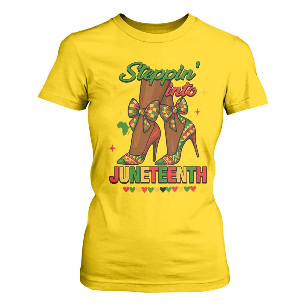 Stepping Into Juneteenth T Shirt For Women Afro Diva High with African Pride - African Pride
