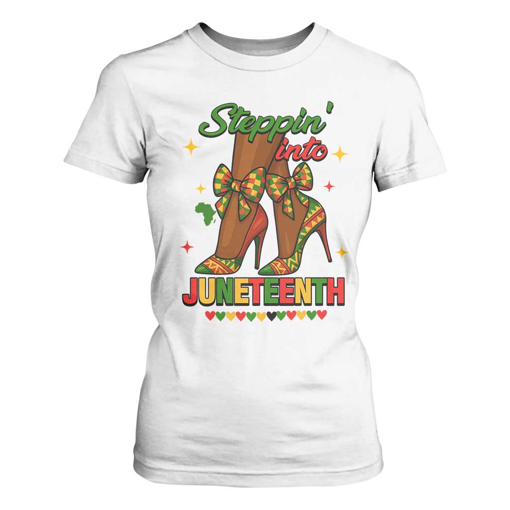Stepping Into Juneteenth T Shirt For Women Afro Diva High with African Pride - African Pride