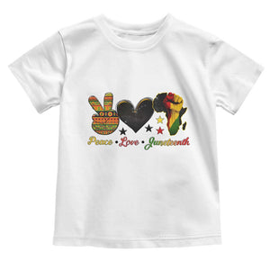 Peace Love Juneteenth Toddler T Shirt 1865 Heart Kente Peace Sign Africa Fist - African Pride