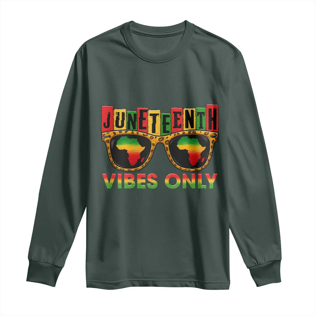 Juneteenth Vibes Only Long Sleeve Shirt Afro Pride Sunglasses Black History Celebration - African Pride