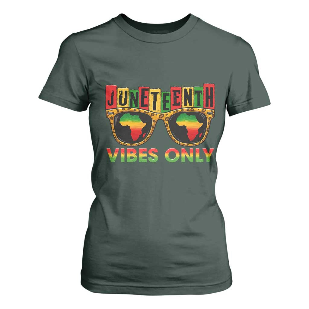 Juneteenth Vibes Only T Shirt For Women Afro Pride Sunglasses Black History Celebration - African Pride