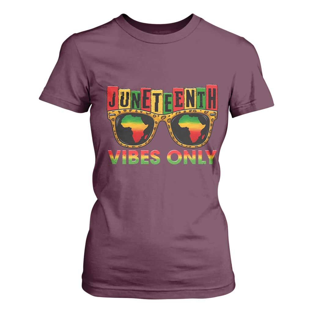 Juneteenth Vibes Only T Shirt For Women Afro Pride Sunglasses Black History Celebration - African Pride