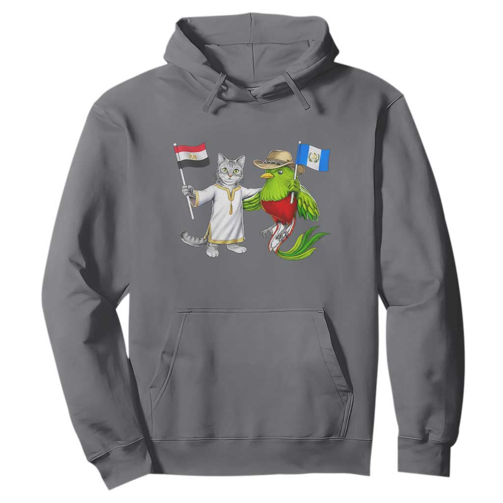 Egypt and Guatemala Friendship Heritage Pride Hoodie Cute Cat and Quetzal Holding Flag