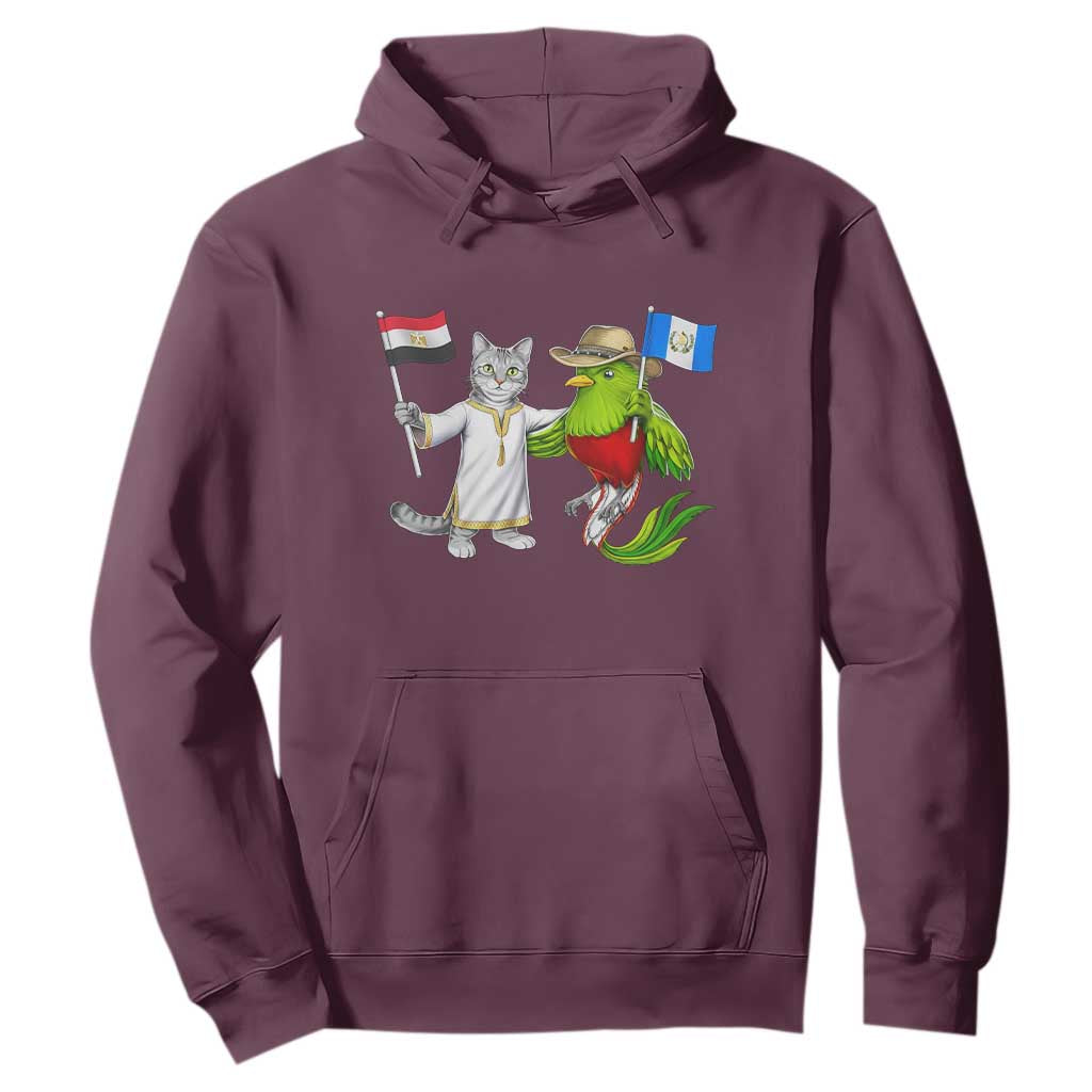 Egypt and Guatemala Friendship Heritage Pride Hoodie Cute Cat and Quetzal Holding Flag