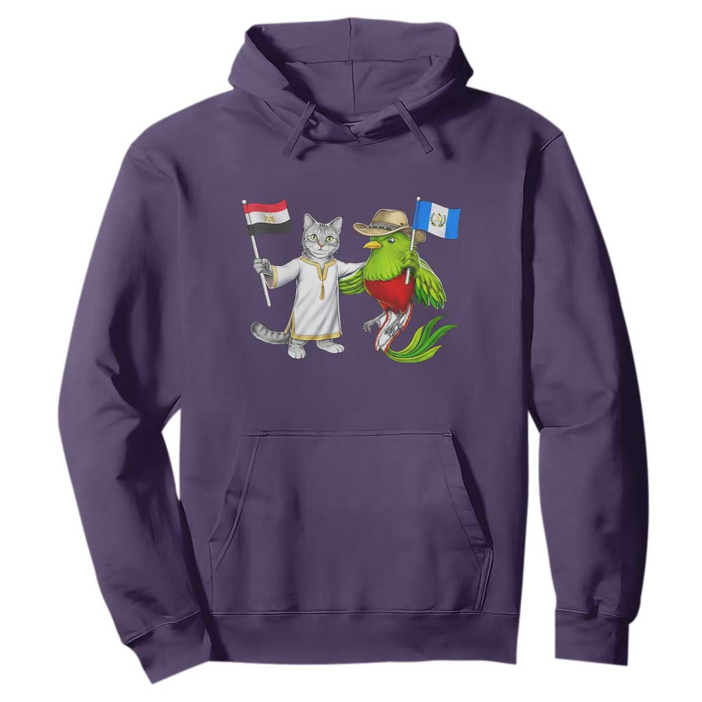 Egypt and Guatemala Friendship Heritage Pride Hoodie Cute Cat and Quetzal Holding Flag