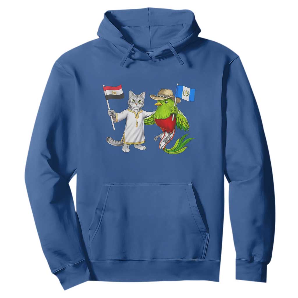 Egypt and Guatemala Friendship Heritage Pride Hoodie Cute Cat and Quetzal Holding Flag