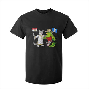Egypt and Guatemala Friendship Heritage Pride T Shirt For Kid Cute Cat and Quetzal Holding Flag