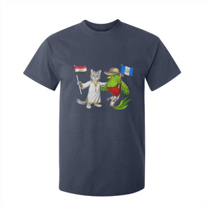 Egypt and Guatemala Friendship Heritage Pride T Shirt For Kid Cute Cat and Quetzal Holding Flag