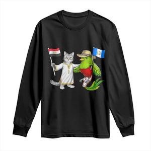 Egypt and Guatemala Friendship Heritage Pride Long Sleeve Shirt Cute Cat and Quetzal Holding Flag